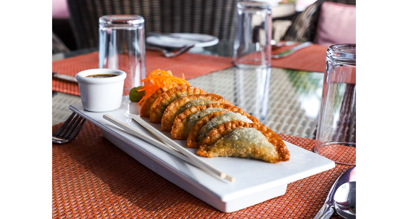 plate of stone crab pot stickers